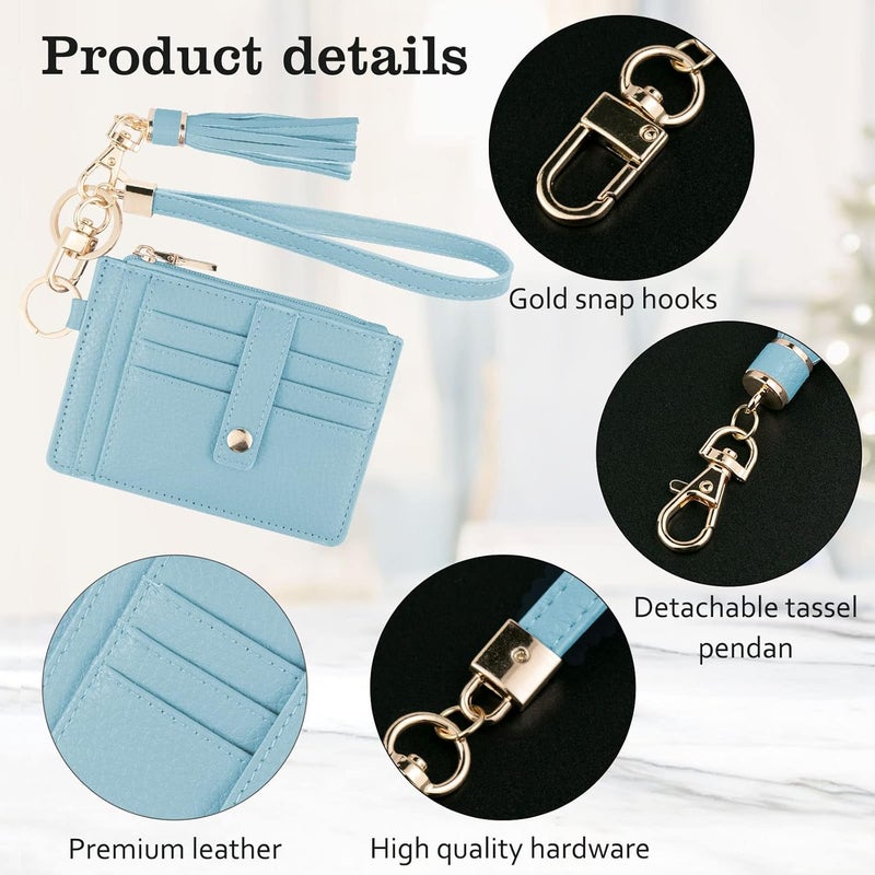 KNGITRYI Small Wristlet Wallets for Women RFID Credit Card Holder Wallet Keychain Wristlet Wallet Credit Card Wallets for Women (Light Blue) - Image 3